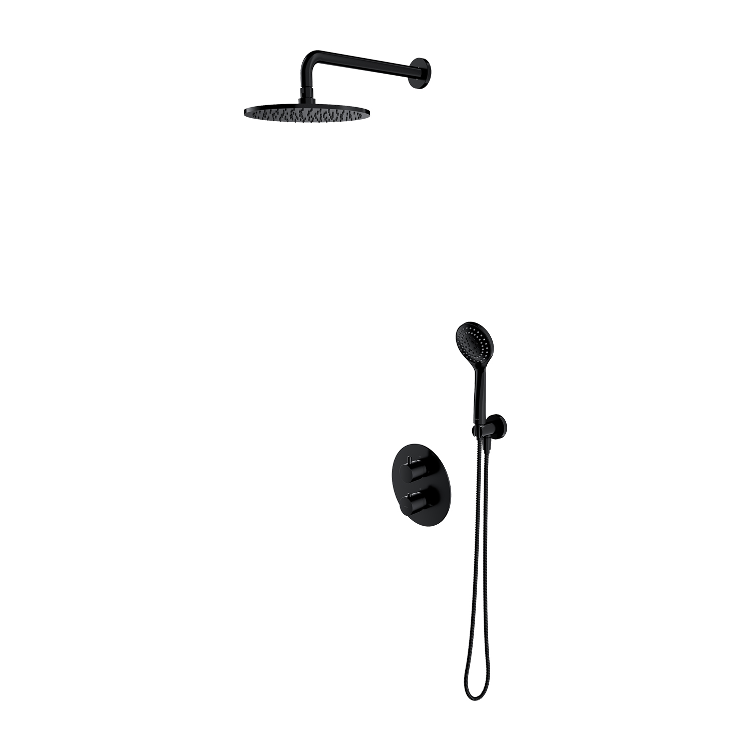 Omnires Y conjunto de ducha empotrado con termostato con rociador con efecto lluvia negro SYSYT05BL