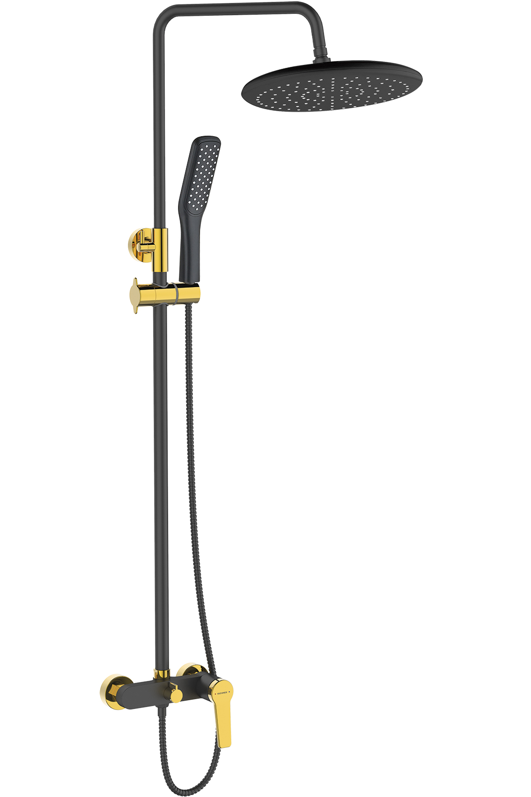 Kuchinox Alanis conjunto de ducha a pared con rociador con efecto lluvia negro-oro PQIB0OB