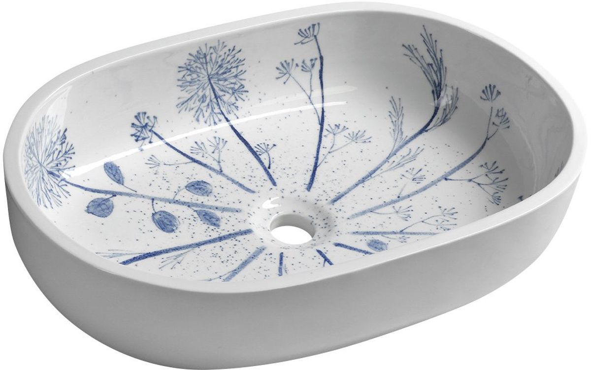 Sapho Priori lavabo 60x40 cm oval sobre encimera blanco-azul PI029