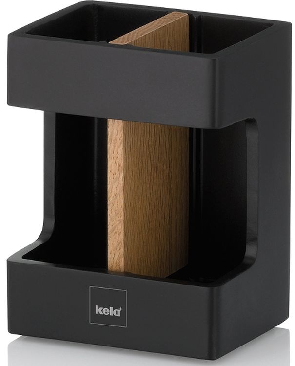 Kela Cube vaso para cepillos de dientes negro-marrón 23688