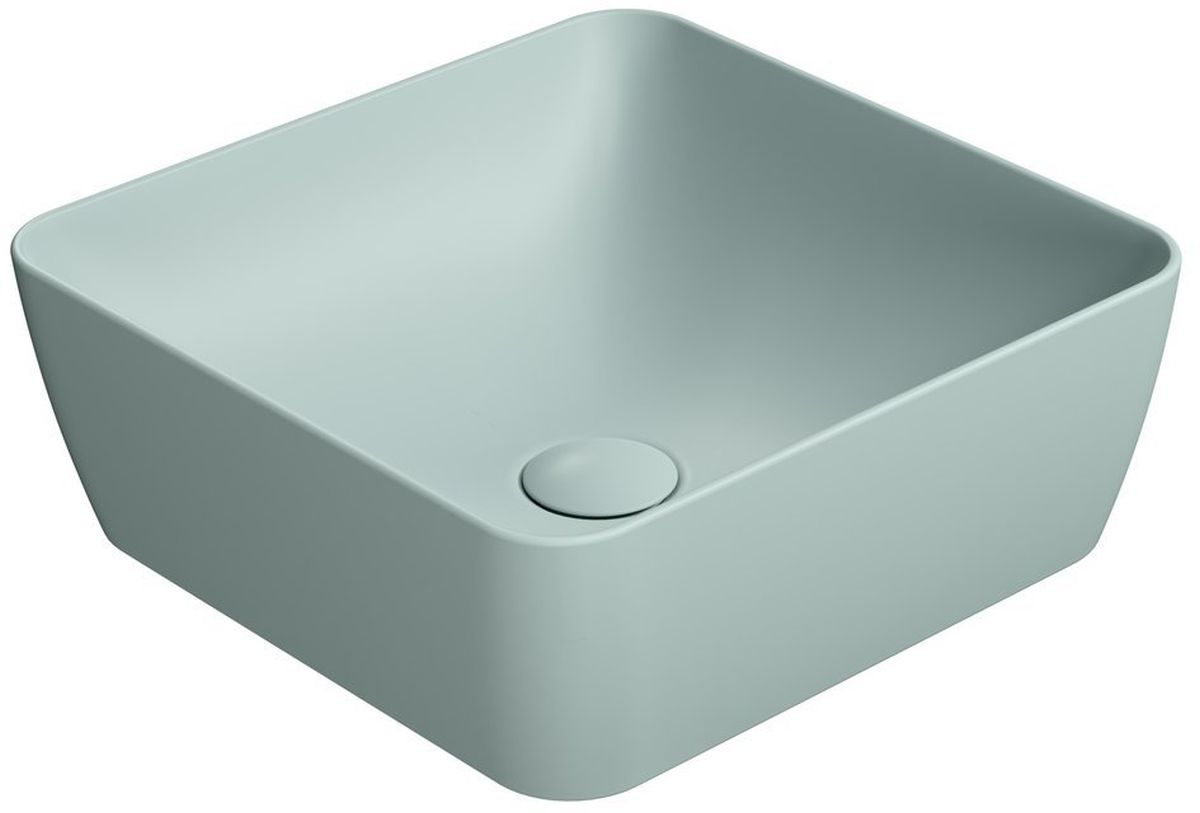 GSI Sand lavabo 38x38 cm cuadrada sobre encimera azul 903815