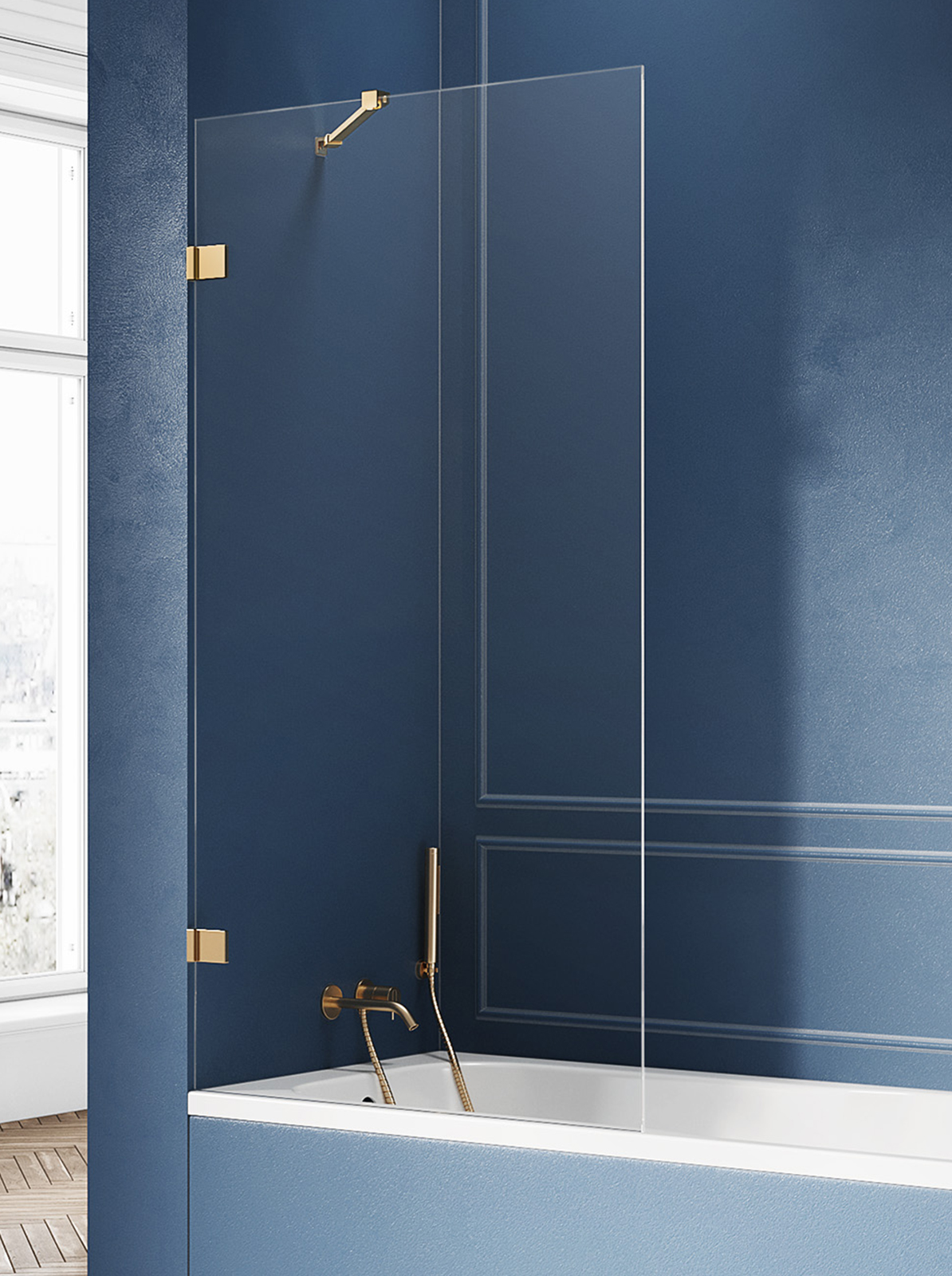 New Trendy Avexa Gold mampara de bañera 70 cm una pieza oro cepillado/vidrio transparente EXK-2006