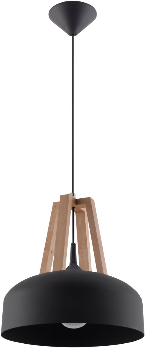 Sollux Lighting Casco lámpara colgante 1x60 W negro-madera SL.0390