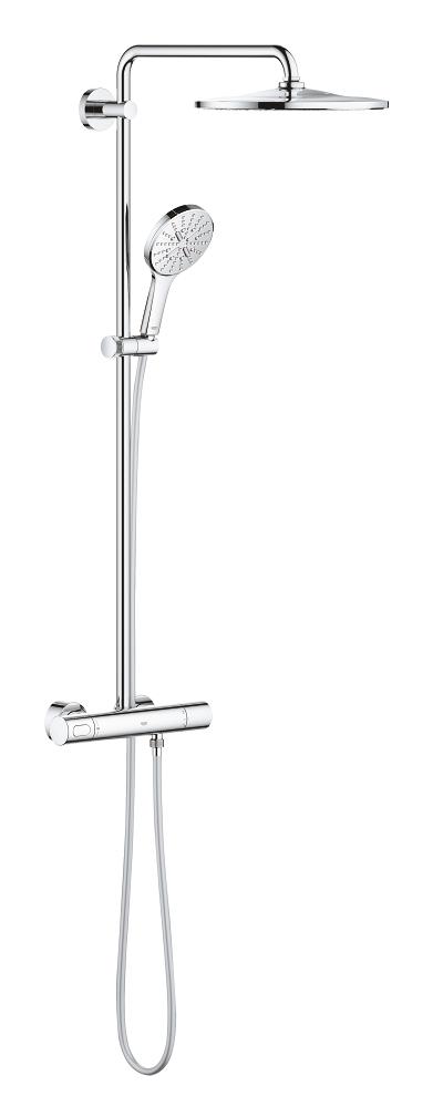 Grohe Rainshower conjunto de ducha a pared con termostato con rociador con efecto lluvia StarLight Chrome 26647000