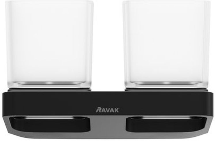 Ravak 10° conjunto de vasos de vidrio con soporte blanco-negro X07P558
