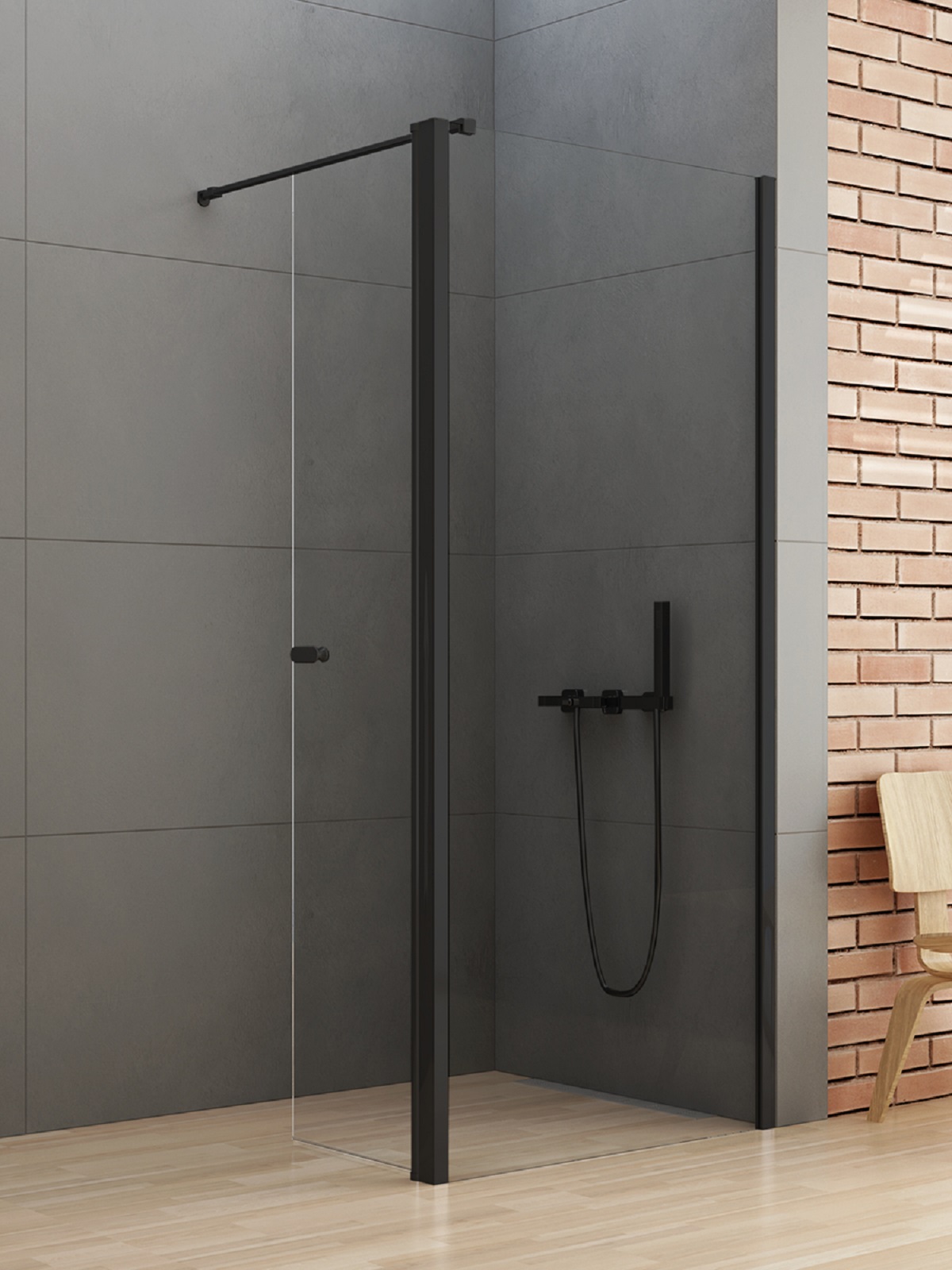 New Trendy New Soleo Black mampara de ducha walk-in 90 cm negro mate/vidrio transparente K-0781