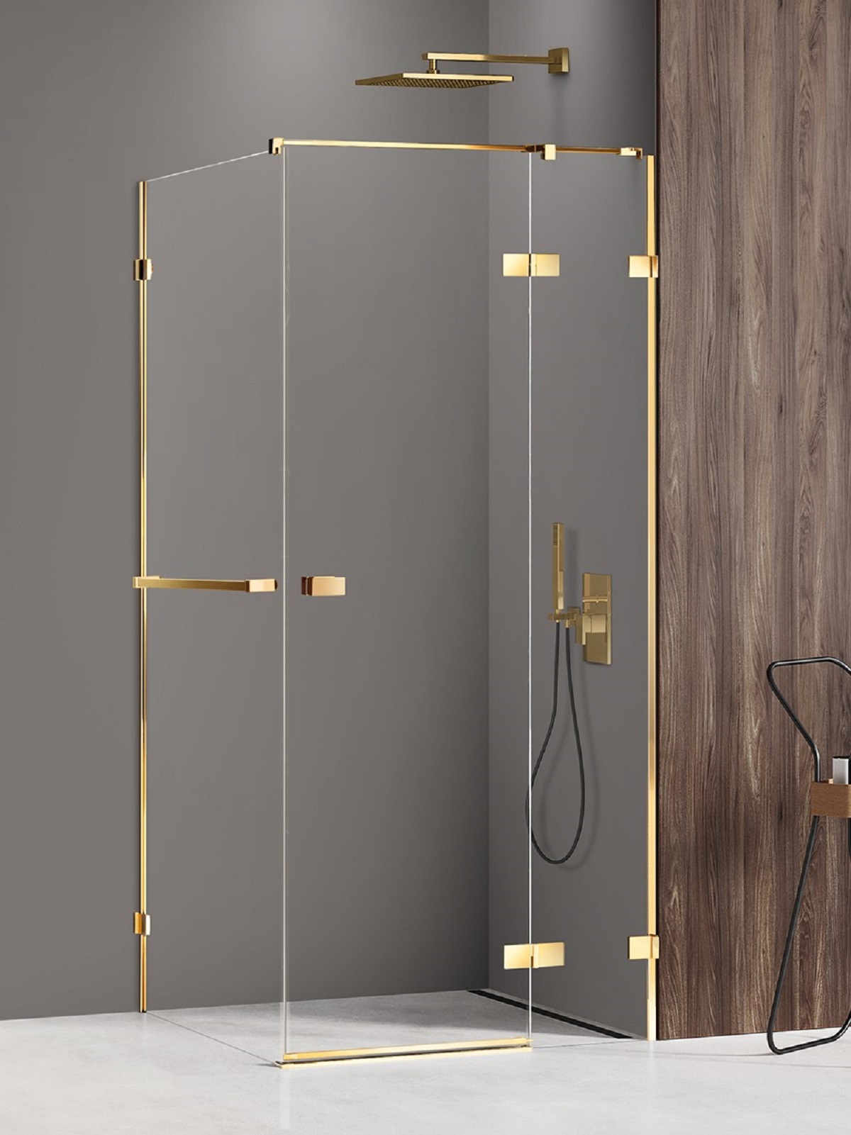 New Trendy Avexa Gold Shine cabina de ducha 100x100 cm cuadrada oro brillo/vidrio transparente EXK-3207