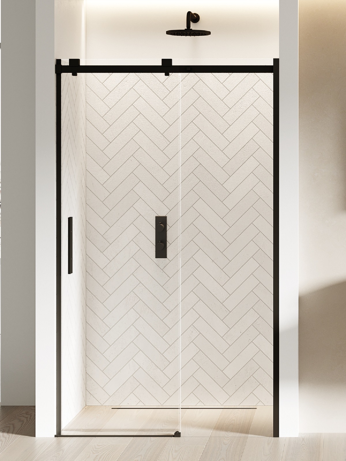 New Trendy Softi Black puerta de ducha 150 cm corredera negro mate/vidrio transparente EXK-3955
