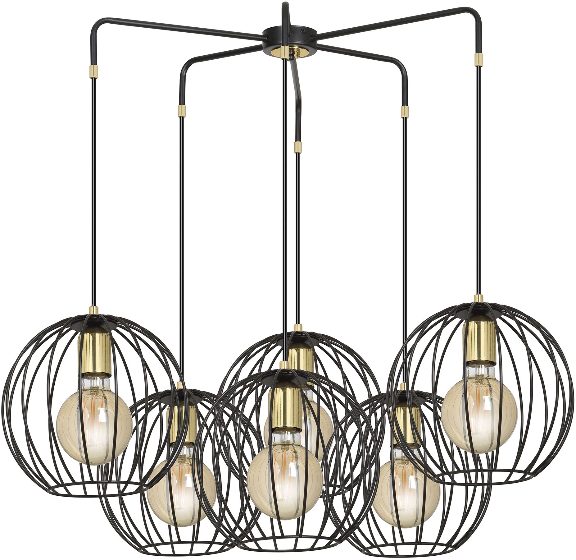 Emibig Albio lámpara colgante 6x15 W negro-oro 144/6