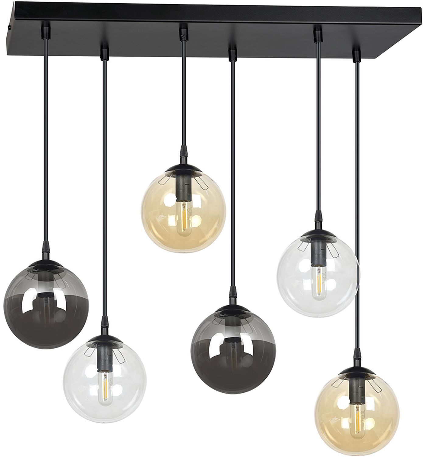 Emibig Cosmo lámpara colgante 6x10 W negro-transparente-ámbar-grafito 714/6M1