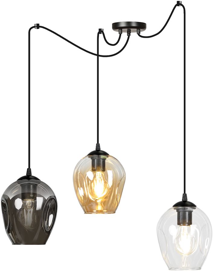 Emibig Level lámpara colgante 3x15 W negro-transparente-ámbar-grafito 759/3