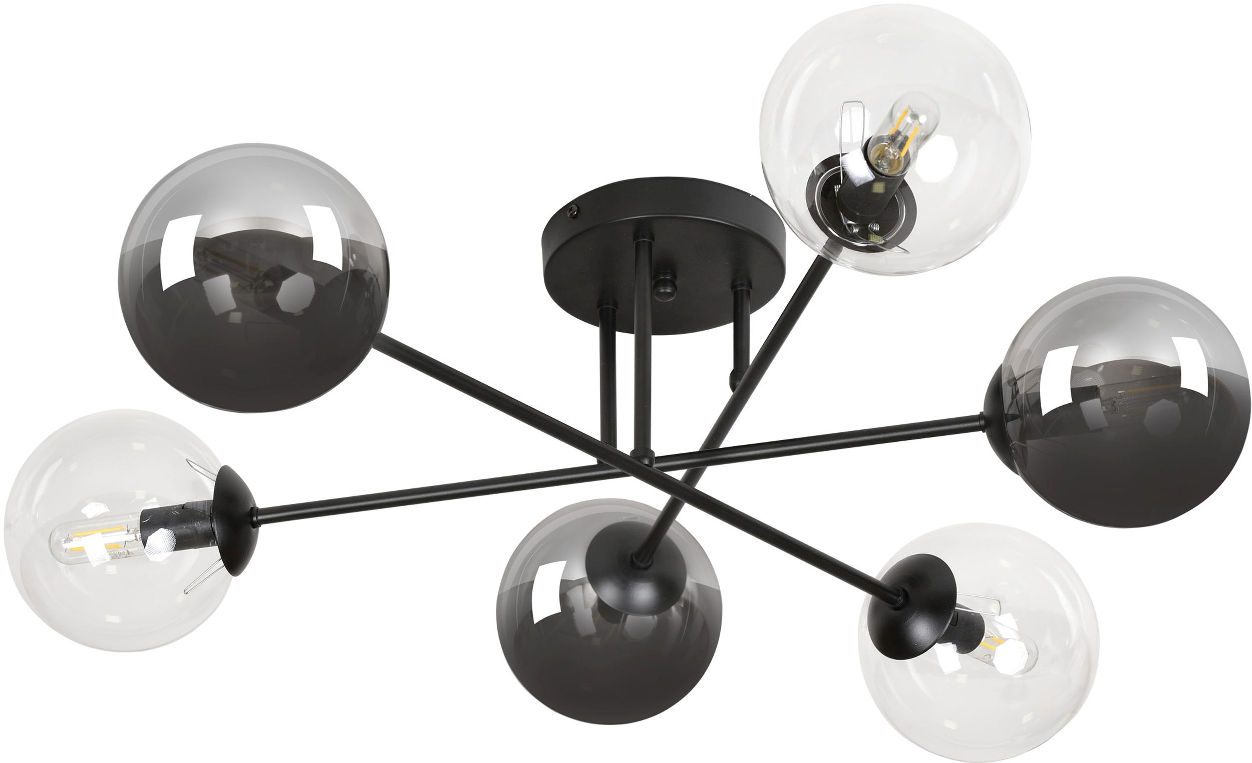 Emibig Brendi lámpara de techo 6x10 W negro-transparente-grafito 834/6B1
