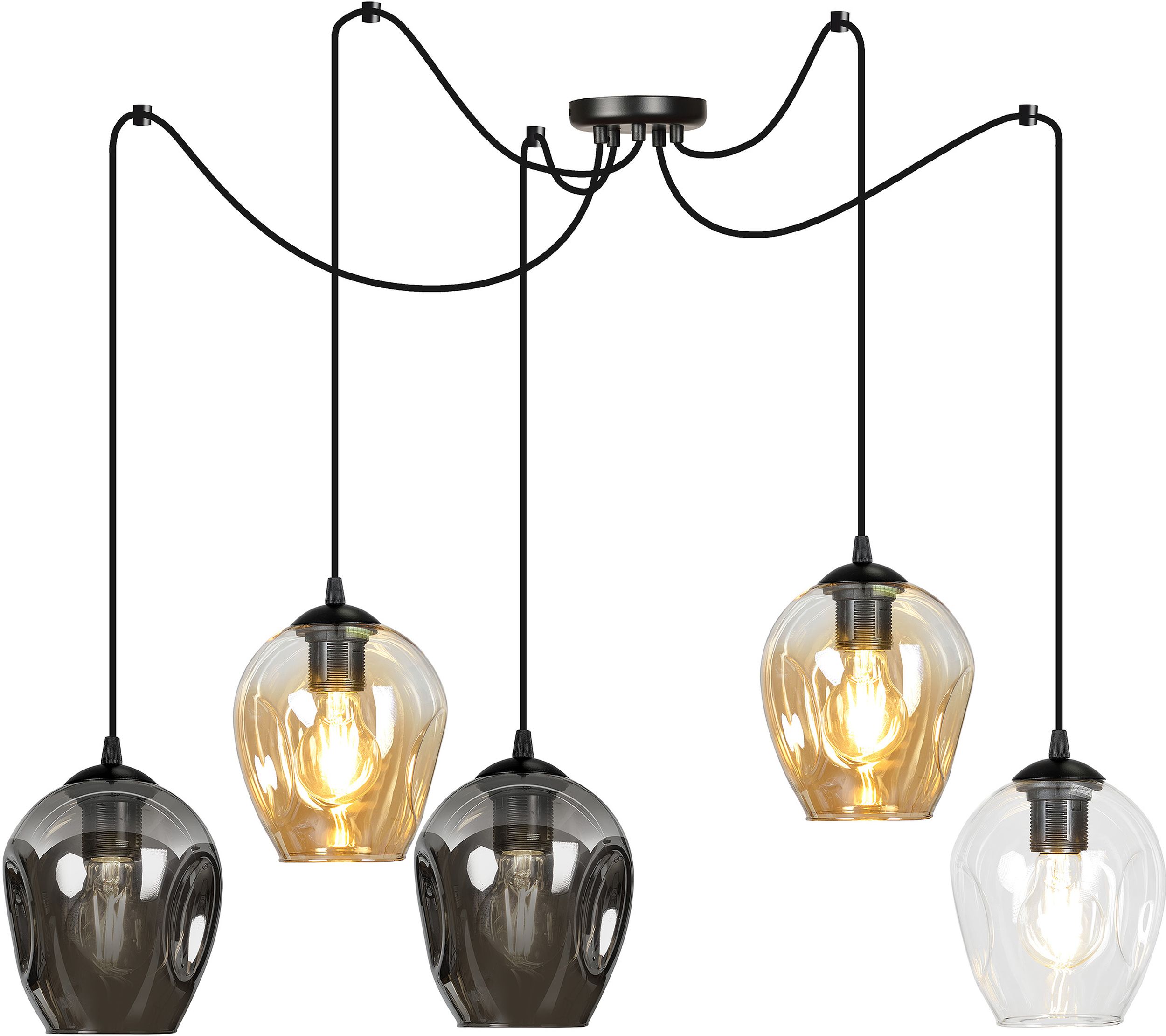 Emibig Level lámpara colgante 5x15 W negro-transparente-ámbar-grafito 759/5