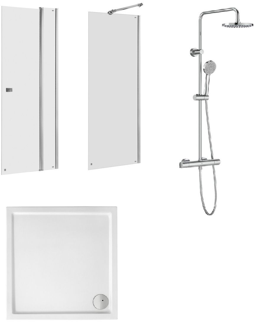 Conjunto conjunto de ducha Roca Victoria A5A9F18C00, puerta de ducha Roca Capital AM4609012M, AM4409012M, A276256000