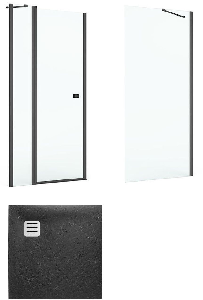 Conjunto puerta de ducha Roca Capital AM4609016M, plato de ducha cuadrado Roca Terran AP10338438401400, AM4409016M