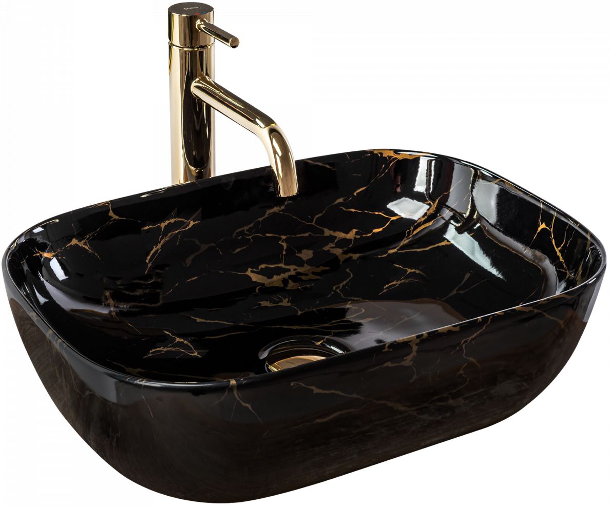 Rea Belinda lavabo 46x33 cm rectangular sobre encimera negro-oro REA-U8907