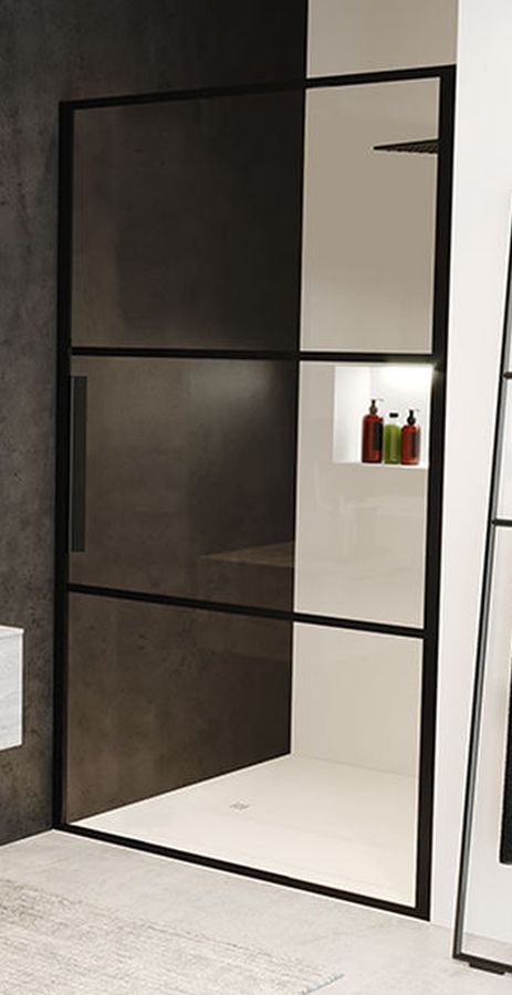 Riho Grid puerta de ducha 90 cm oscilante negro mate/vidrio con patrón G004002121