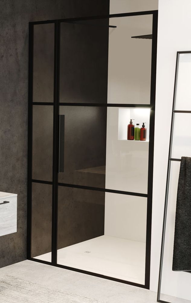 Riho Grid puerta de ducha 110 cm oscilante negro mate/vidrio con patrón G004004121