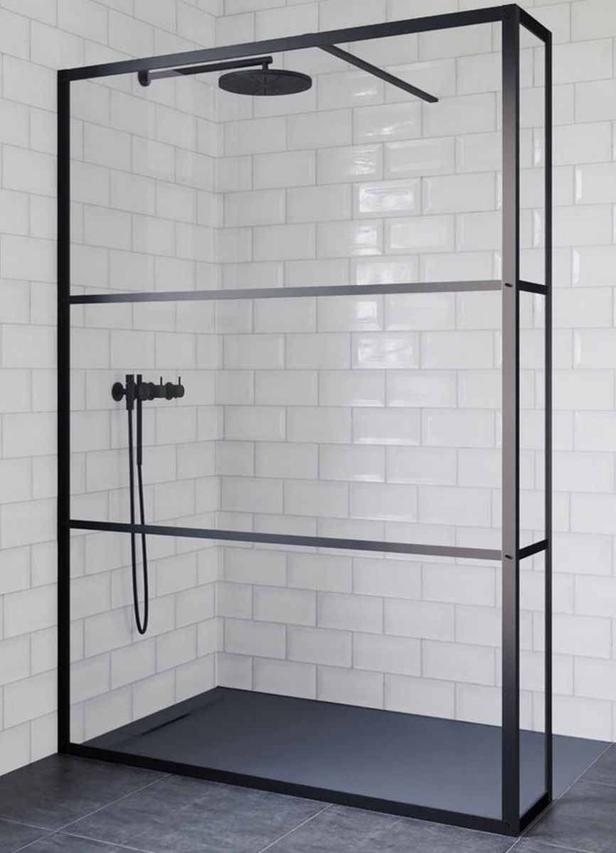 Riho Grid cabina de ducha 140x30 cm negro mate/vidrio con patrón G004040121