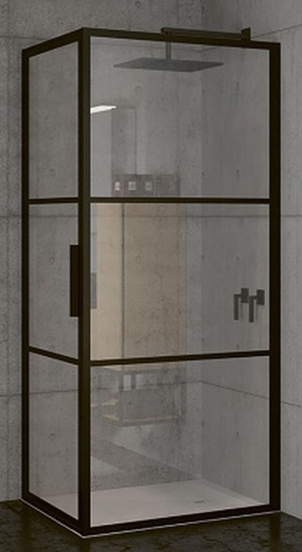 Riho Grid cabina de ducha 80x80 cm cuadrada negro mate/vidrio con patrón G004007121