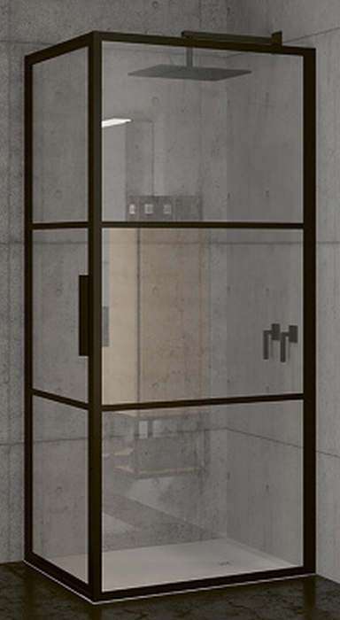 Riho Grid cabina de ducha 90x80 cm rectangular negro mate/vidrio con patrón G004008121