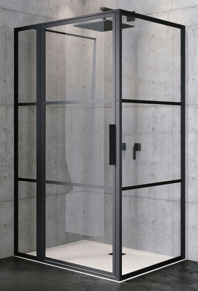 Riho Grid cabina de ducha 110x90 cm rectangular negro mate/vidrio con patrón G004017121