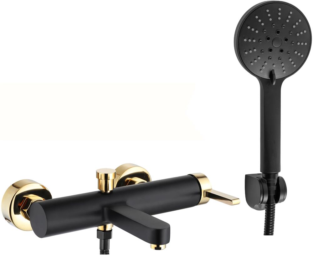 Rea Polo grifo de bañera y ducha a pared negro-oro REA-B9979