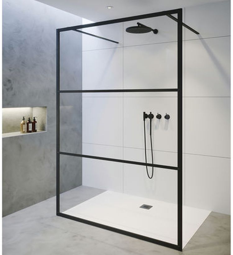 Riho Grid GB401 Walk-in ścianka prysznicowa 140 cm wolnostojąca czarny mat/szkło Grid G004035121