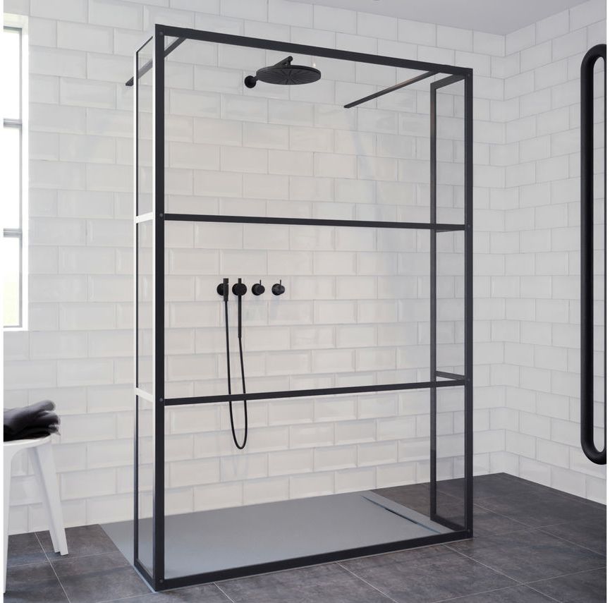 Riho Grid cabina de ducha 100x30 cm negro mate/vidrio con patrón G004032121