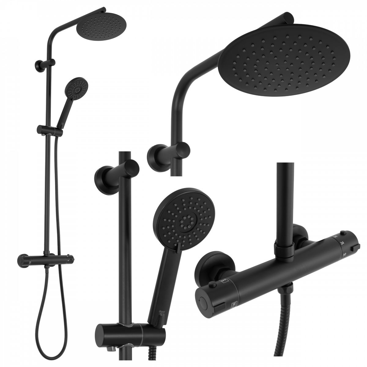 Rea Bliss conjunto de ducha a pared con termostato con rociador con efecto lluvia negro REA-P8804