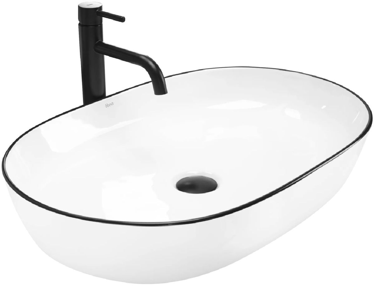 Rea Cleo lavabo 60.5x41 cm oval sobre encimera blanco-negro REA-U6210