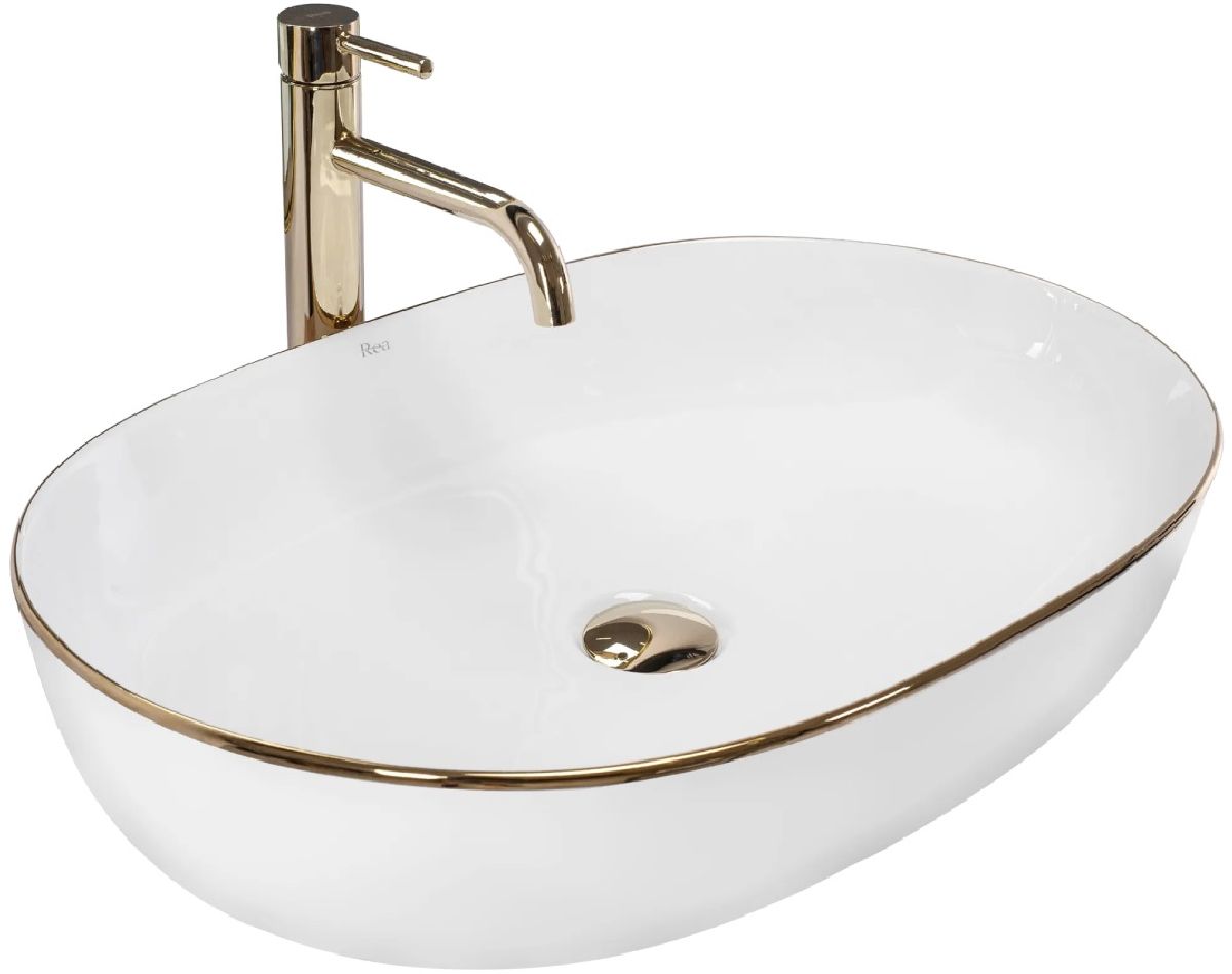 Rea Cleo lavabo 60.5x41 cm oval sobre encimera blanco-oro REA-U6211