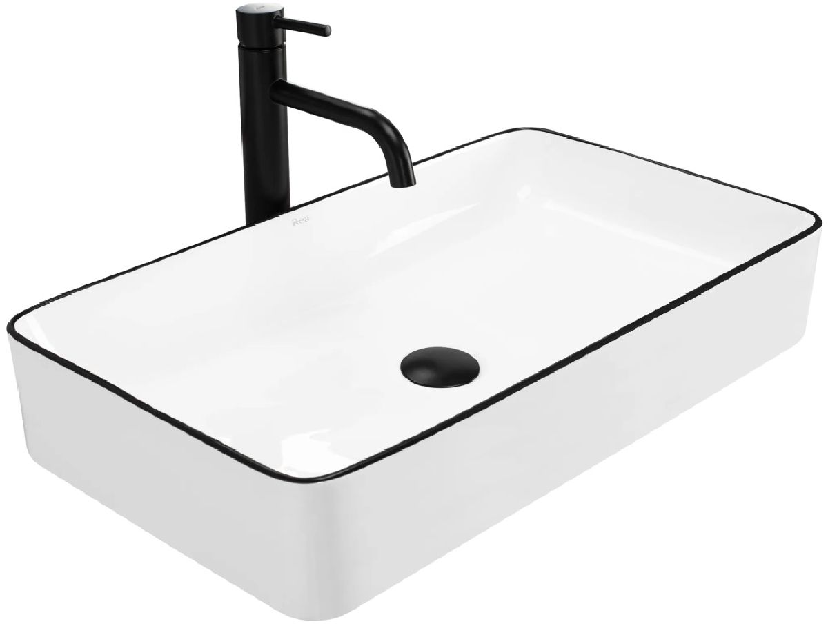 Rea Denis lavabo 61.5x35 cm rectangular sobre encimera blanco-negro REA-U6513