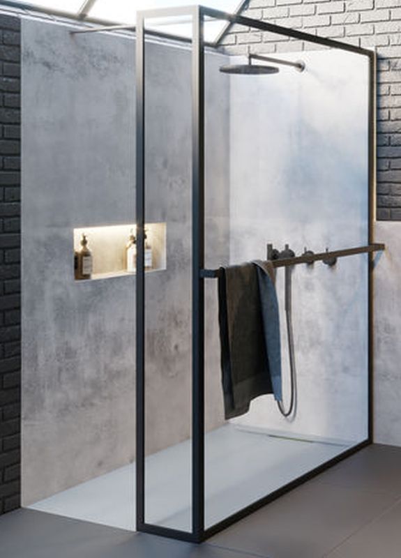 Riho Lucid cabina de ducha walk-in 100x30 cm negro mate/vidrio transparente G005034121