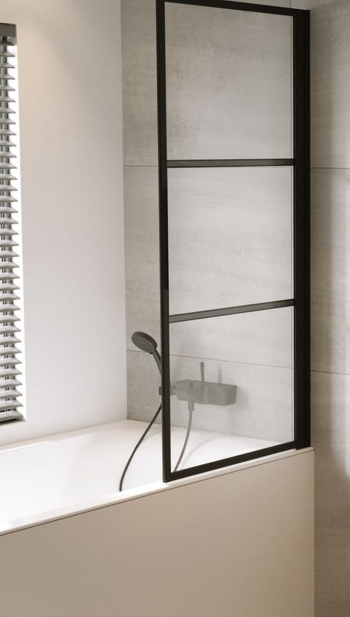 Riho Grid mampara de bañera 80 cm una pieza negro mate/vidrio transparente G004047121