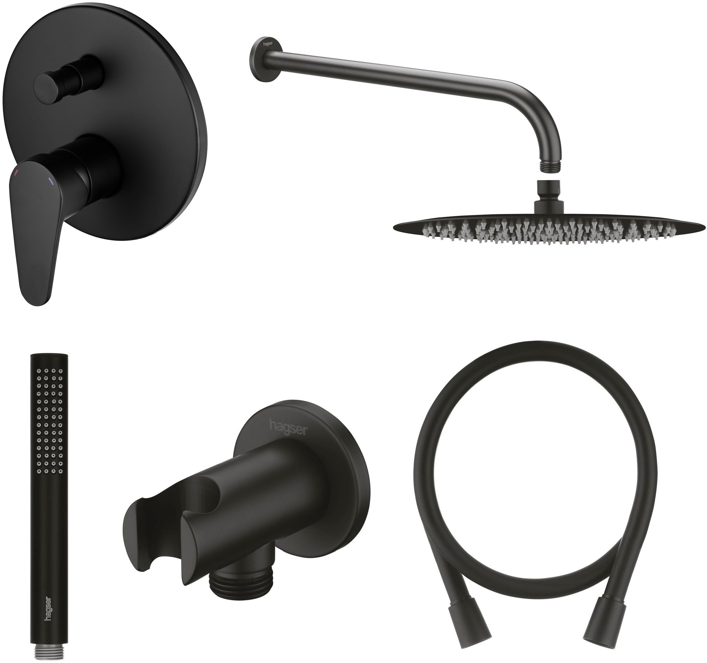Conjunto grifo de bañera y ducha Hagser Della HGR11000034, ducha con efecto lluvia Hagser Mila HGR27000037, HGR29000037, HGR26000037, HGR23000037, HGR31000037