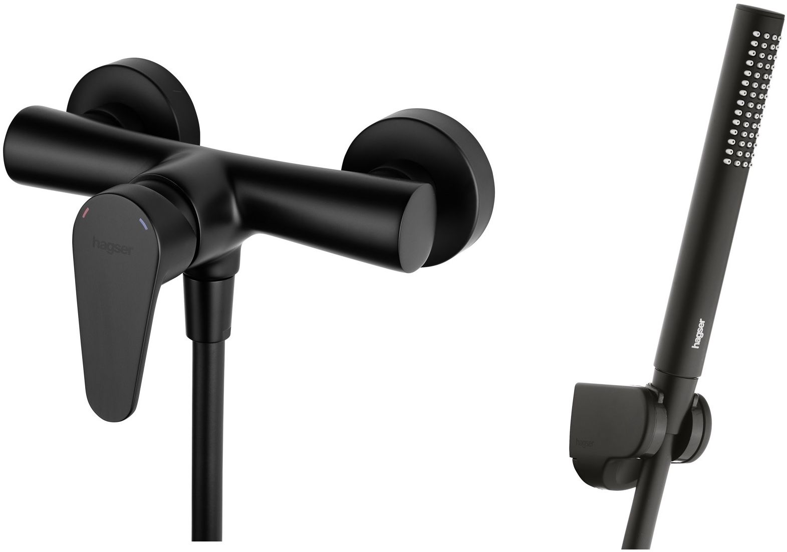 Conjunto grifo para ducha Hagser Della HGR50000033, alcachofa de ducha Hagser Mia HGR23000037, HGR31000037, HGR25000037