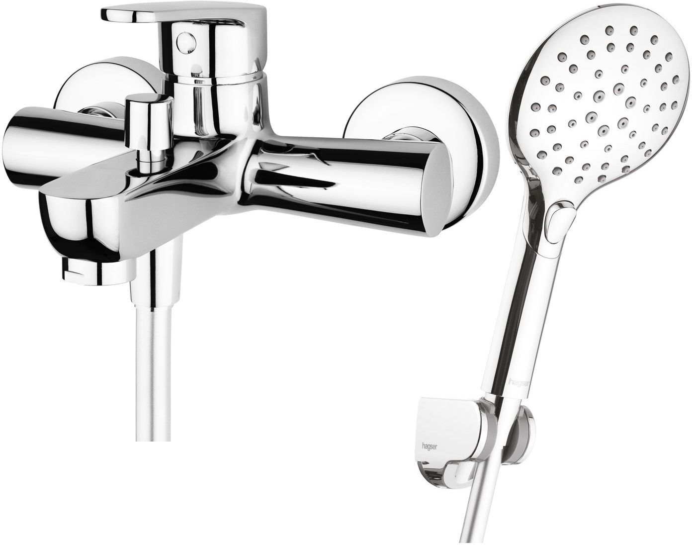 Conjunto grifo de bañera y ducha Hagser Della HGR30000034, alcachofa de ducha Hagser Andrea HGR40000037, HGR15000037, HGR90000037