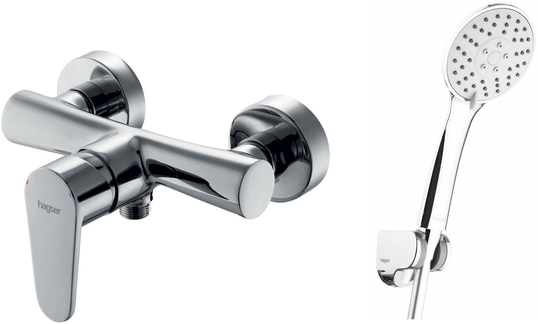 Conjunto grifo para ducha Hagser Della HGR20000033, alcachofa de ducha Hagser Lara HGR20000037, HGR15000037, HGR90000037