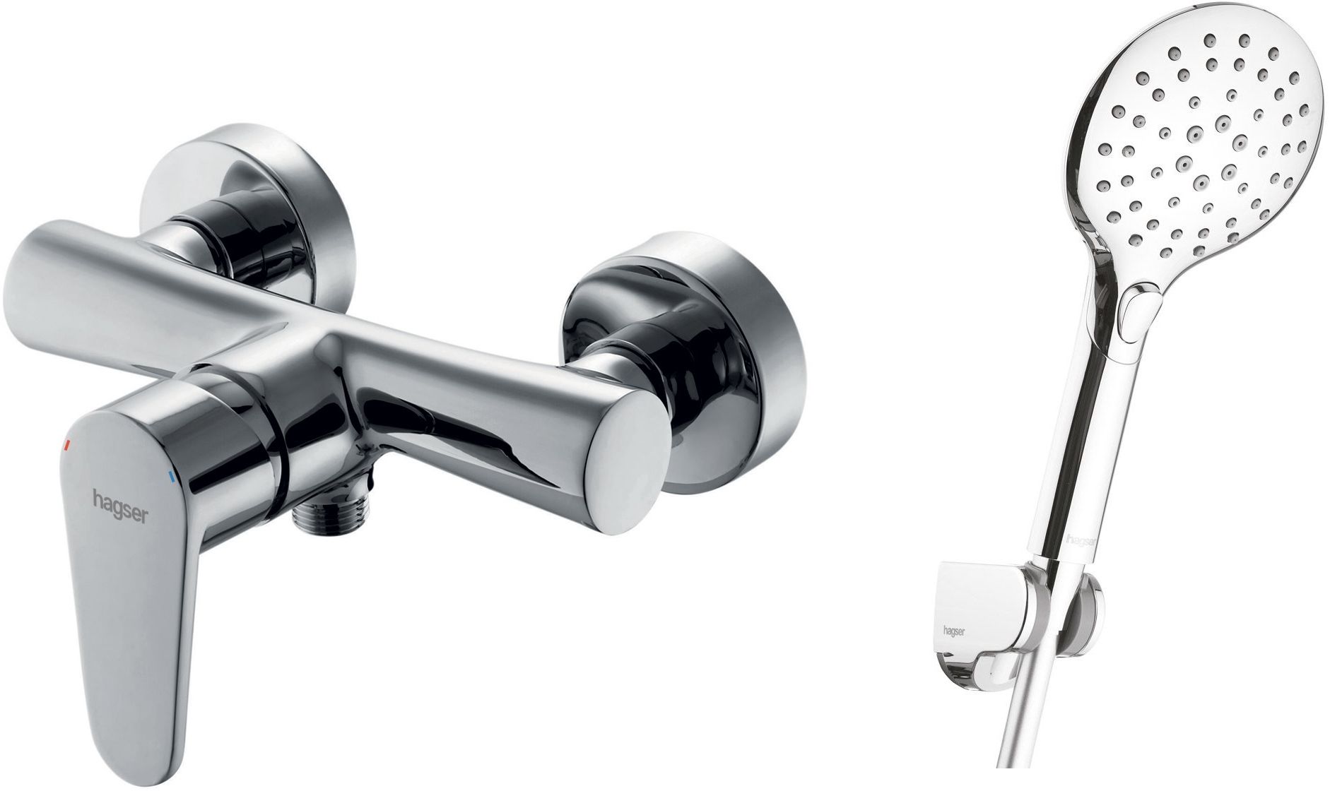 Conjunto grifo para ducha Hagser Della HGR20000033, alcachofa de ducha Hagser Andrea HGR40000037, HGR15000037, HGR90000037