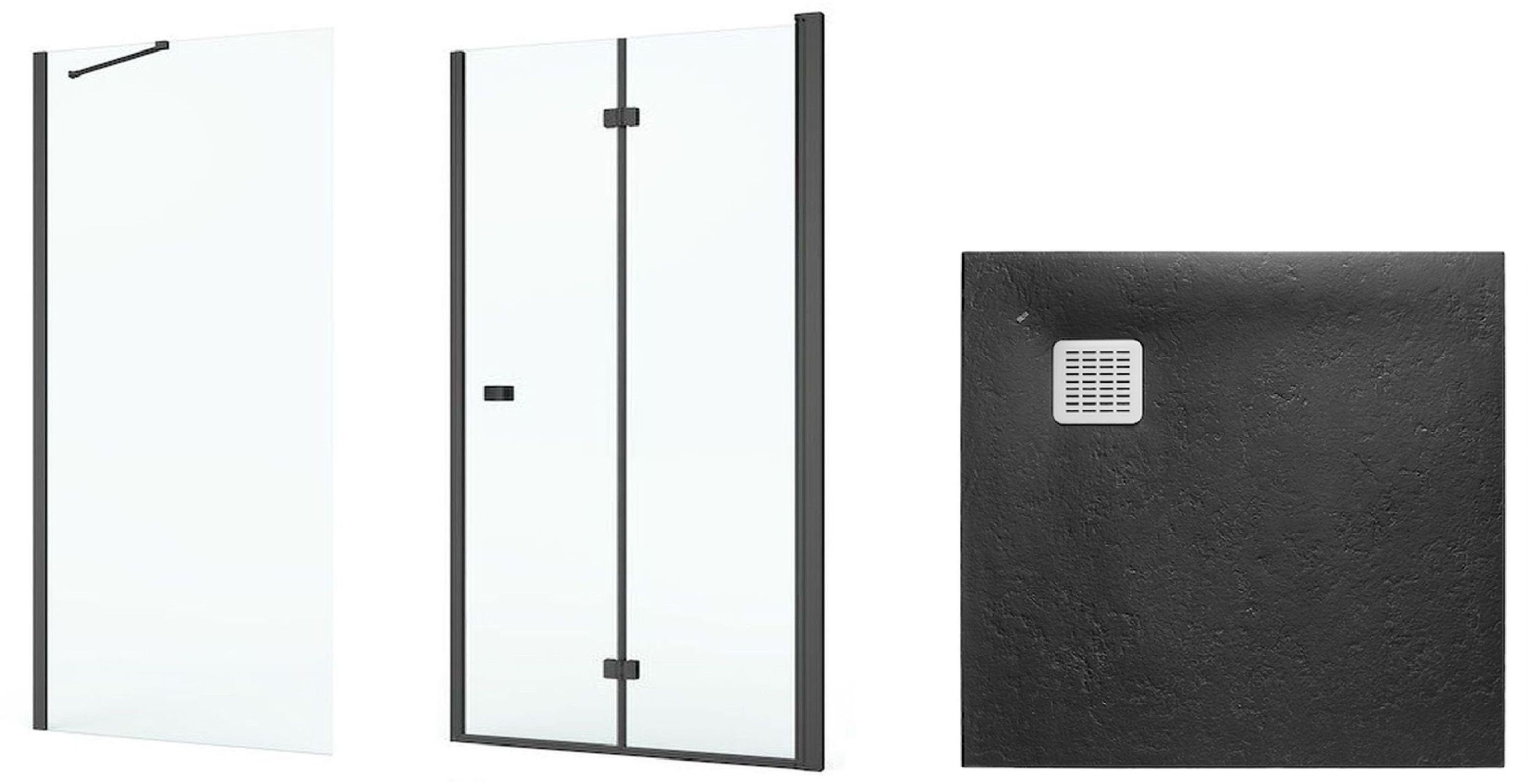 Conjunto puerta de ducha Roca Capital AM4508016M, plato de ducha cuadrado Roca Terran AP10332032001400, AM4408016M