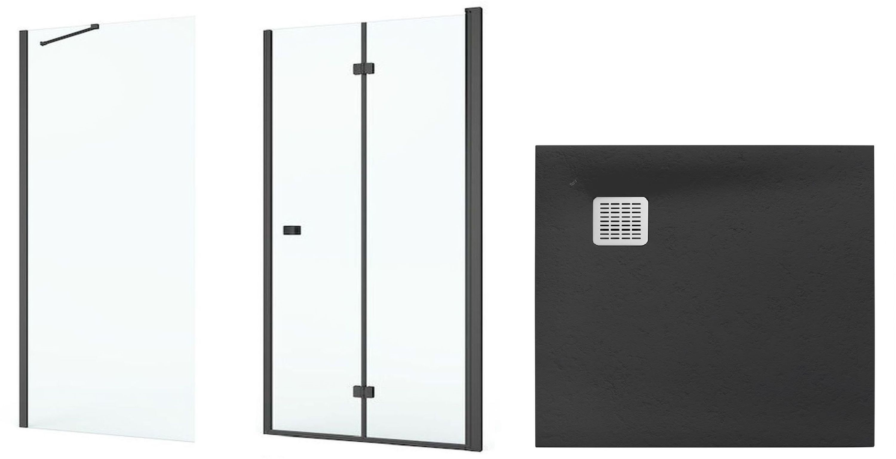 Conjunto puerta de ducha Roca Capital AM4508016M, plato de ducha cuadrado Roca Terran AP10332032001640, AM4408016M