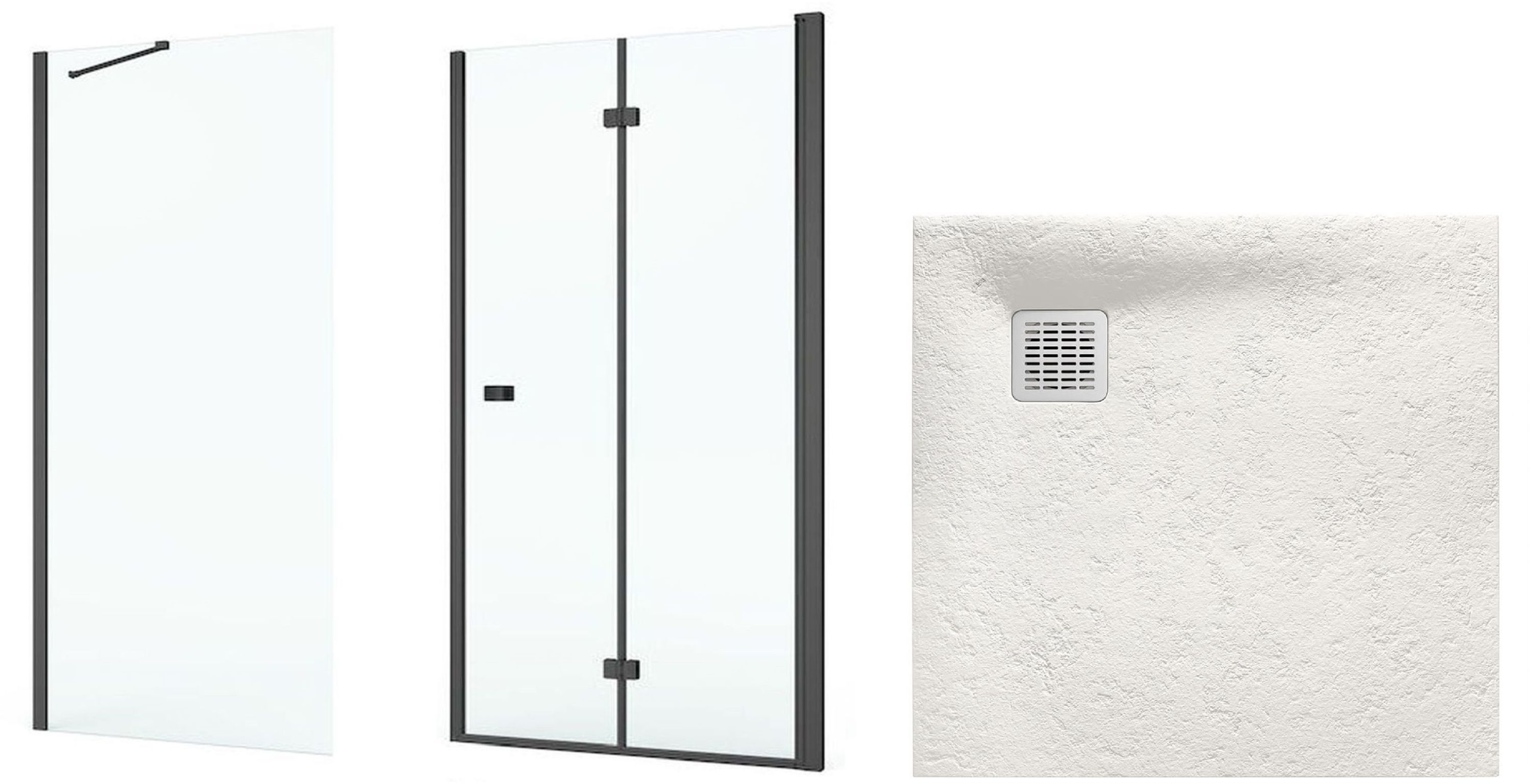 Conjunto puerta de ducha Roca Capital AM4508016M, plato de ducha rectangular Roca Terran AP10332032001650, AM4408016M