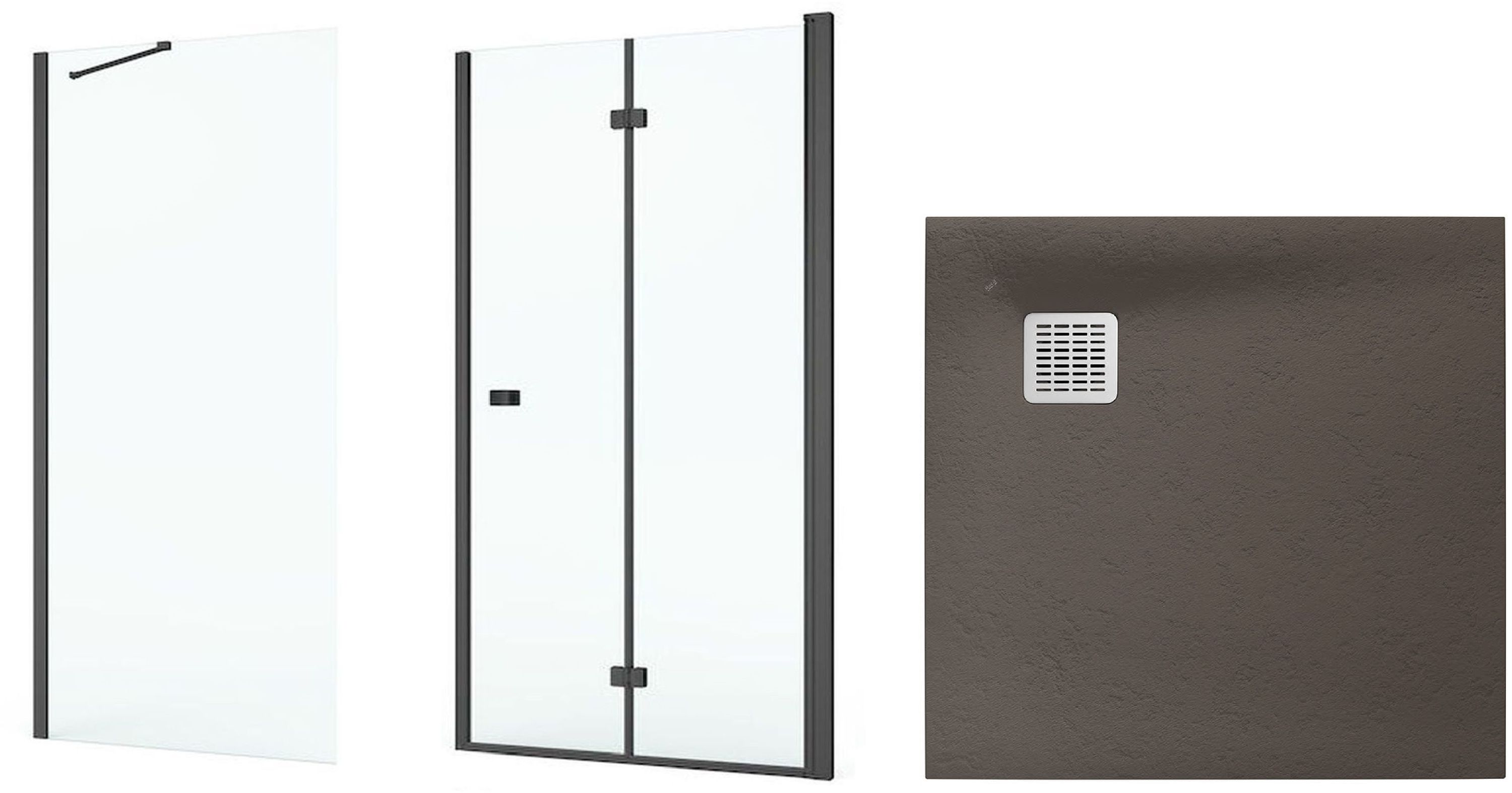 Conjunto puerta de ducha Roca Capital AM4508016M, plato de ducha cuadrado Roca Terran AP10332032001660, AM4408016M