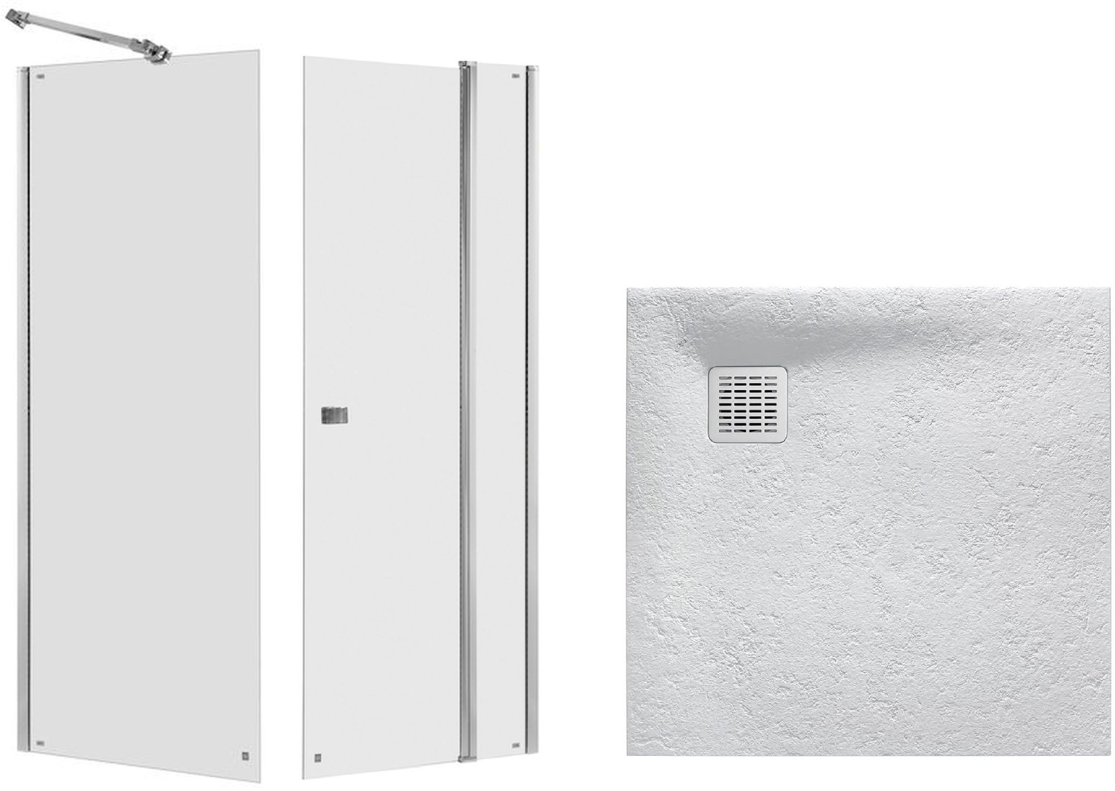 Conjunto puerta de ducha Roca Capital AM4609012M, plato de ducha cuadrado Roca Terran AP10338438401630, AM4409012M