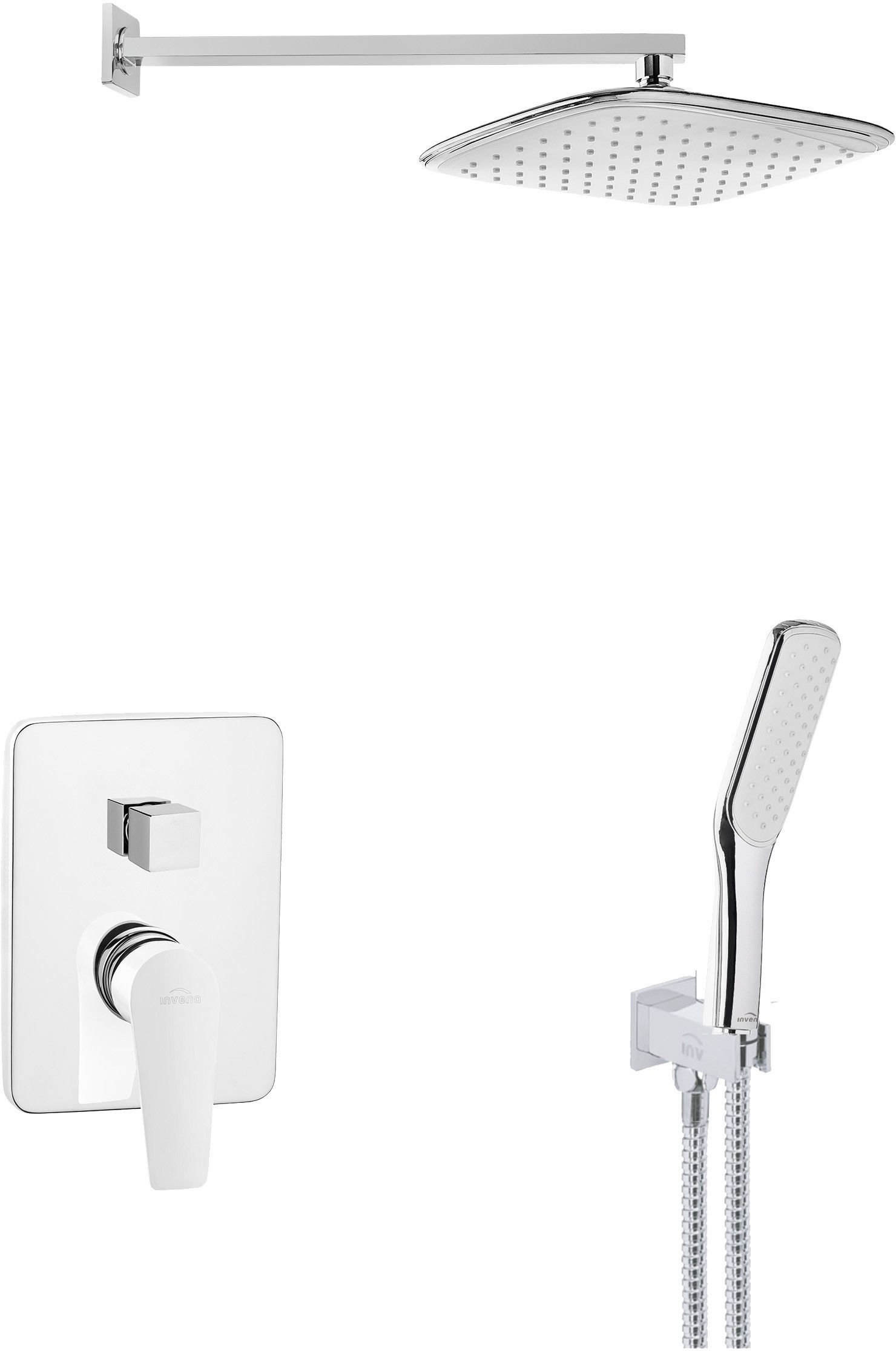 Invena Dokos conjunto de ducha empotrado con rociador con efecto lluvia cromo-blanco BS-19-BK2