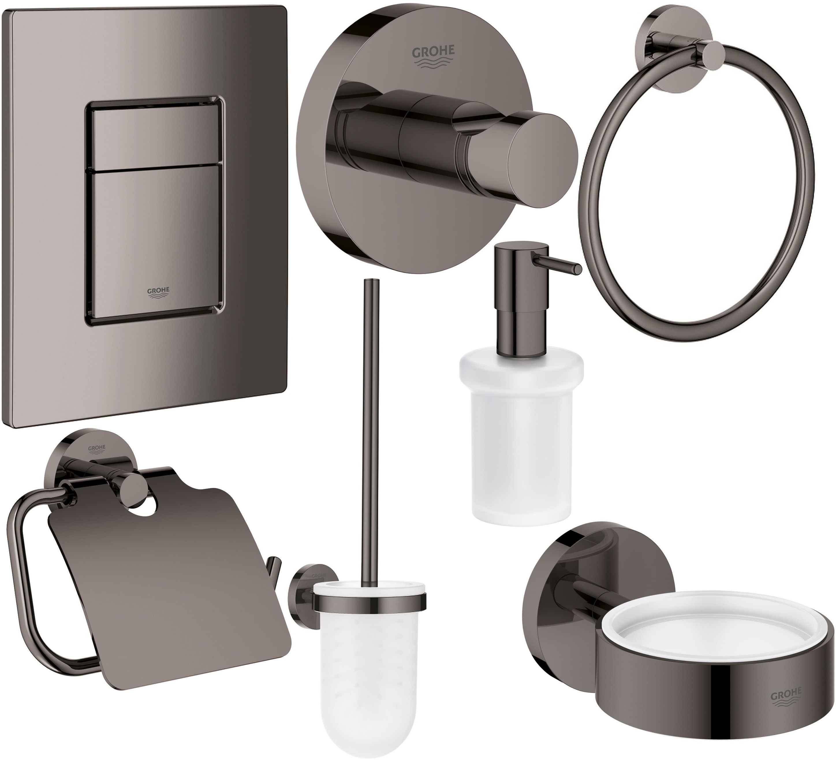 Conjunto botón de descarga Grohe Skate 38732A00, escobilla de baño Grohe Essentials 40374A01, 40367A01, 40369A01, 40365A01, 40394A01, 40364A01