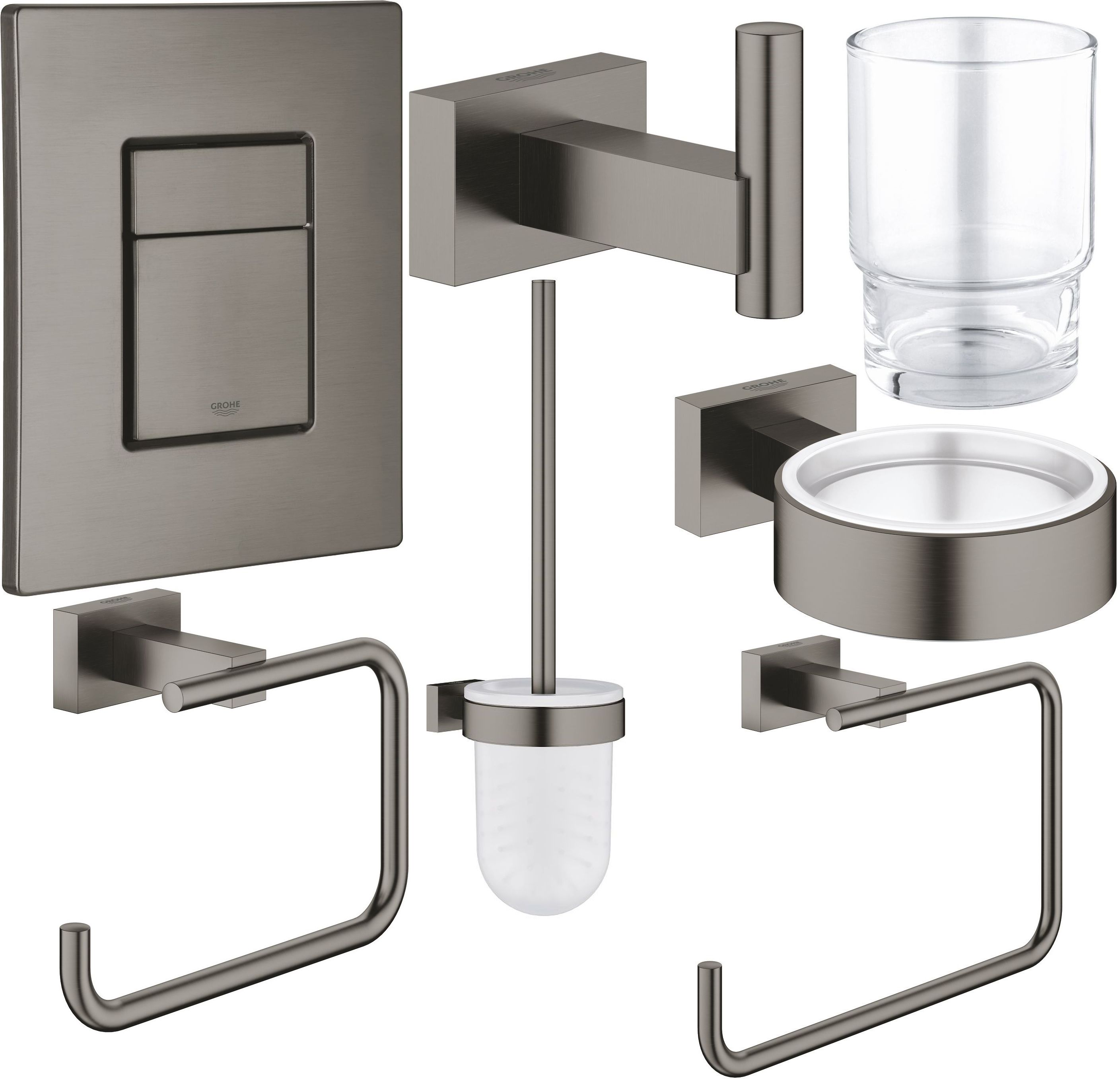 Conjunto escobilla de baño Grohe Essentials 40513AL1, botón de descarga Grohe Skate 38732AL0, 40510AL1, 40507AL1, 40508AL1, 40511AL1, 40372001