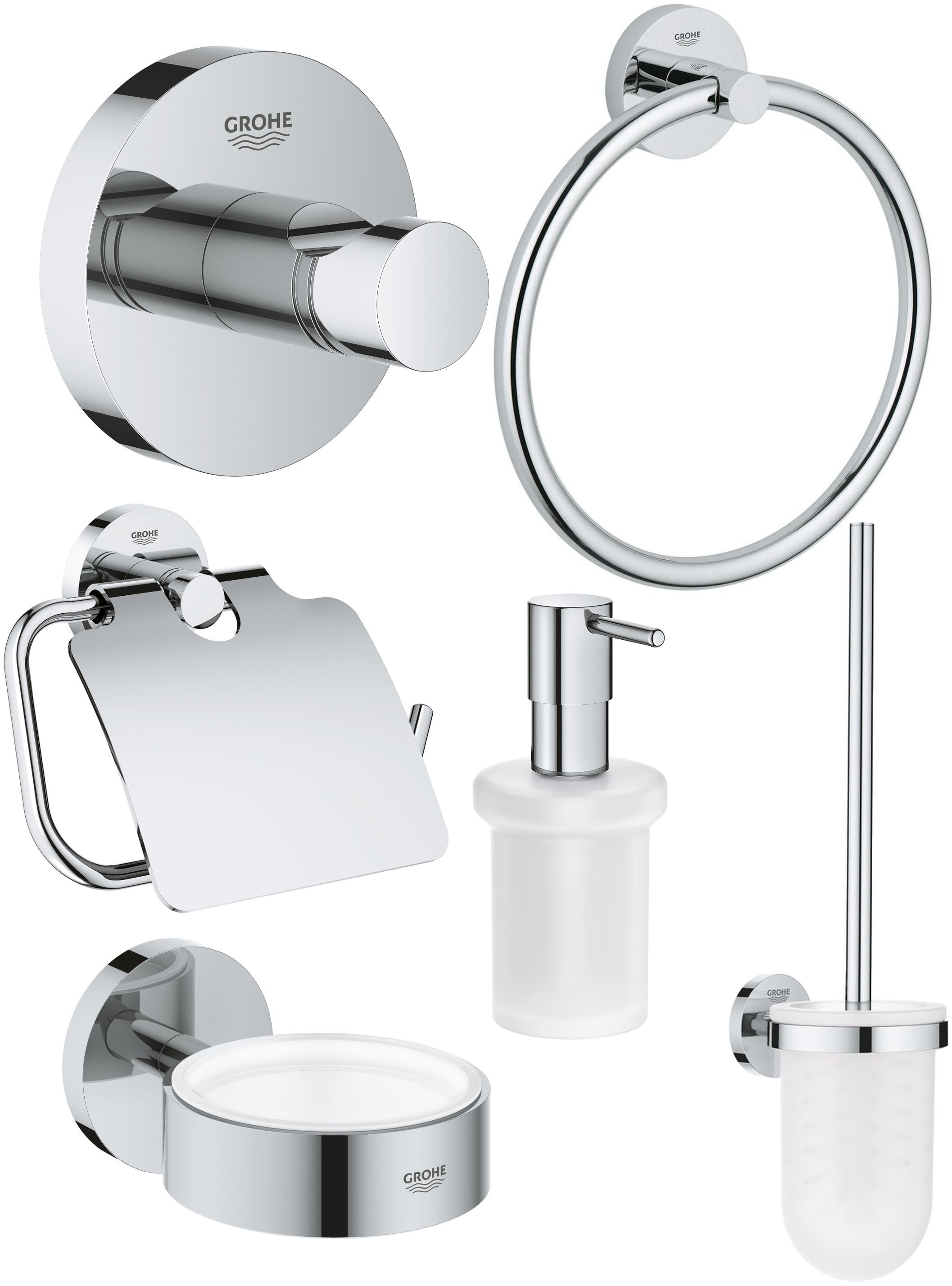 Conjunto escobilla de baño Grohe Essentials 40374001, portarrollos de papel higiénico Grohe Essentials 40367001, 40369001, 40365001, 40394001, 40364001