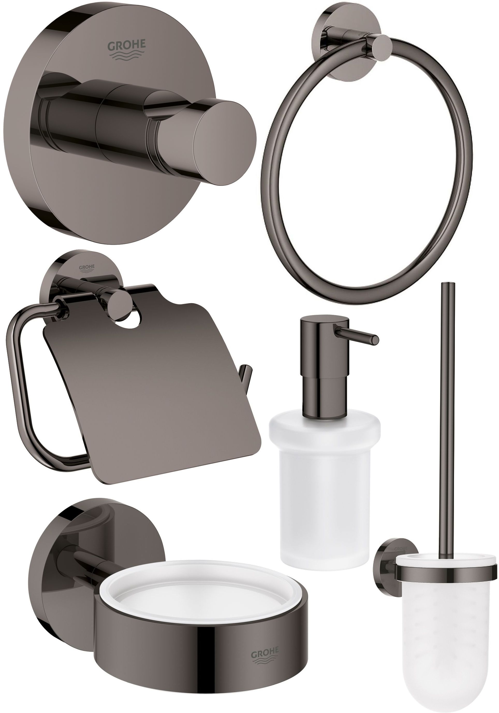 Conjunto escobilla de baño Grohe Essentials 40374A01, portarrollos de papel higiénico Grohe Essentials 40367A01, 40369A01, 40365A01, 40394A01, 40364A01